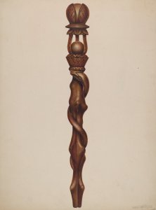 Walter Hochstrasser, Scepter (Lumberjack Carving), American, active c. 1935, c. 1938, watercolor, graphite, and pen and ink on paperboard, Index of American Design